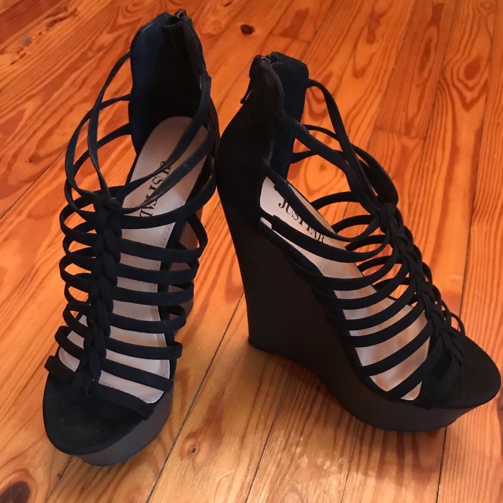 Black Strappy Wedges